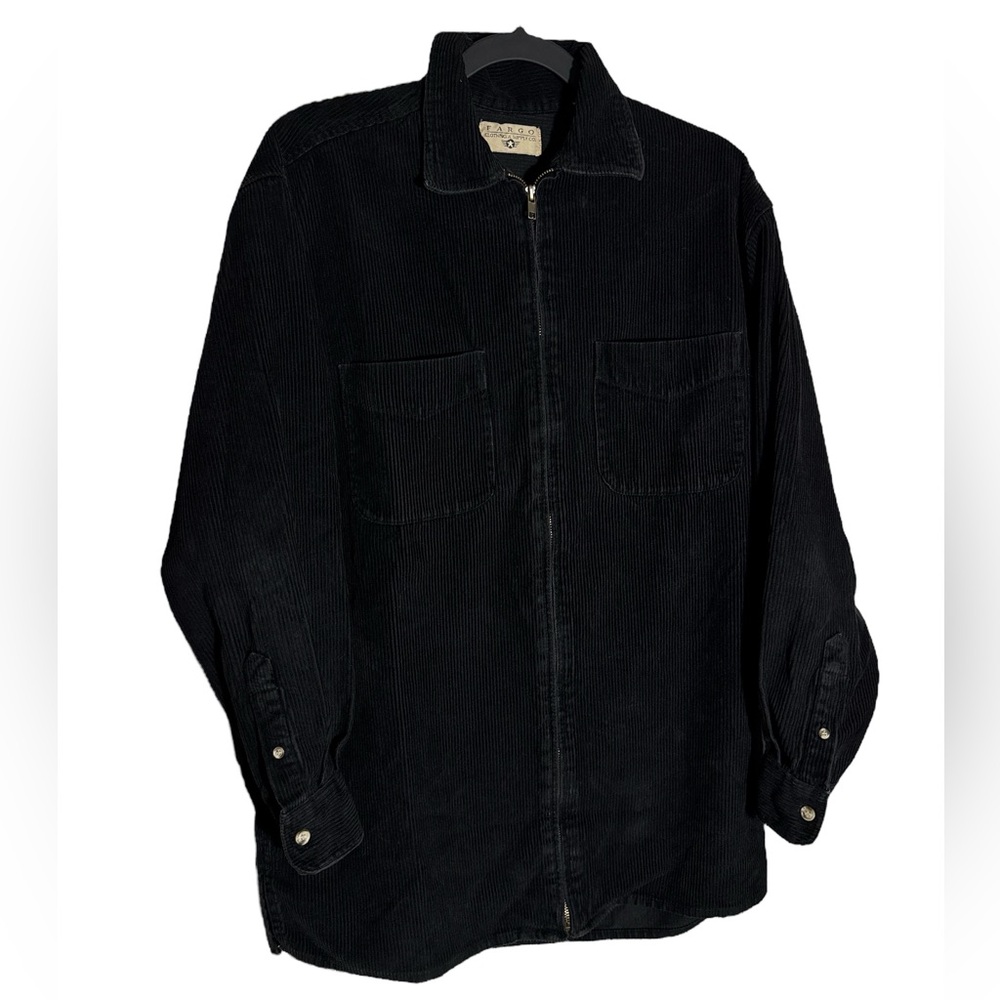 Vintage Fargo clothing co black corduroy zip up long sleeve size Small black